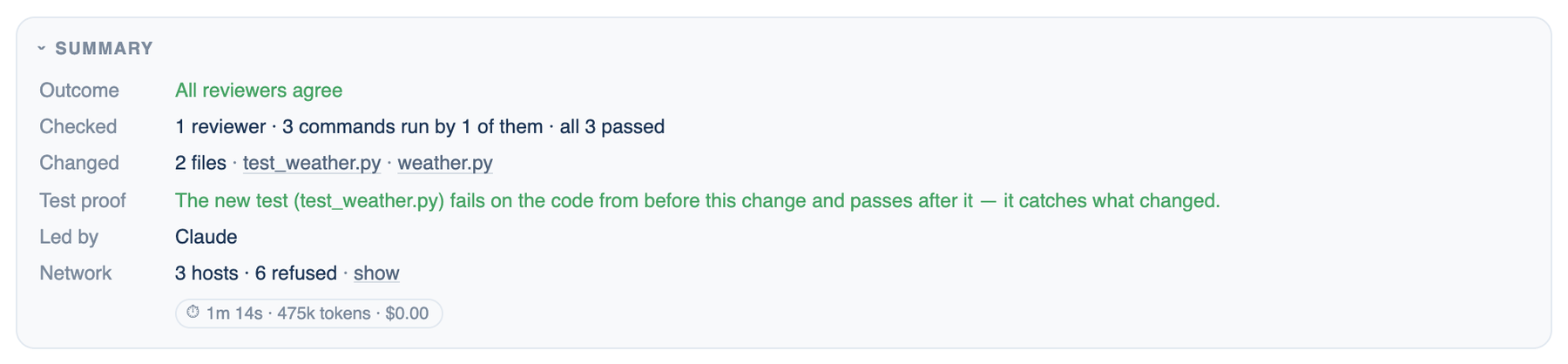 Mac discussion, the Summary card with the receipt line, Still true? button and timing pill