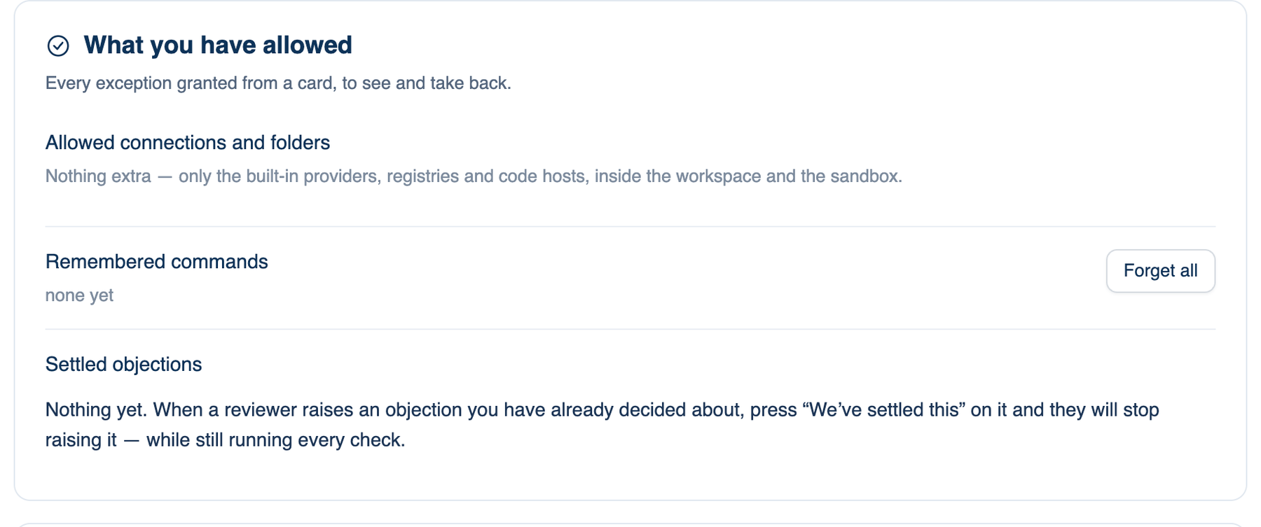 Settings → Workspace → What you have allowed
