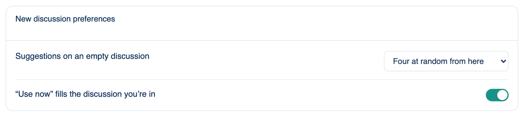 Settings → The room → Prompt Library on the Mac, the New discussion preferences card under the grid