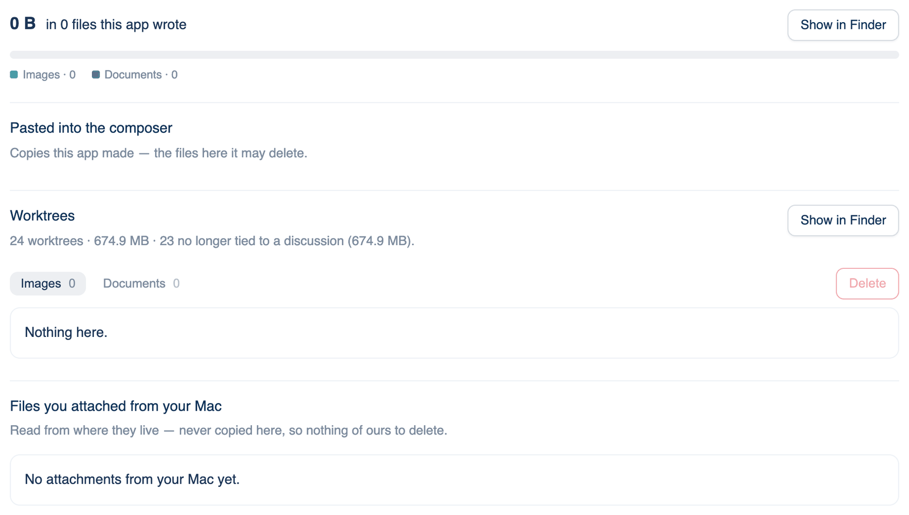 Settings → This Mac → Storage, with the size bar, the Images and Documents tabs and Select the unused