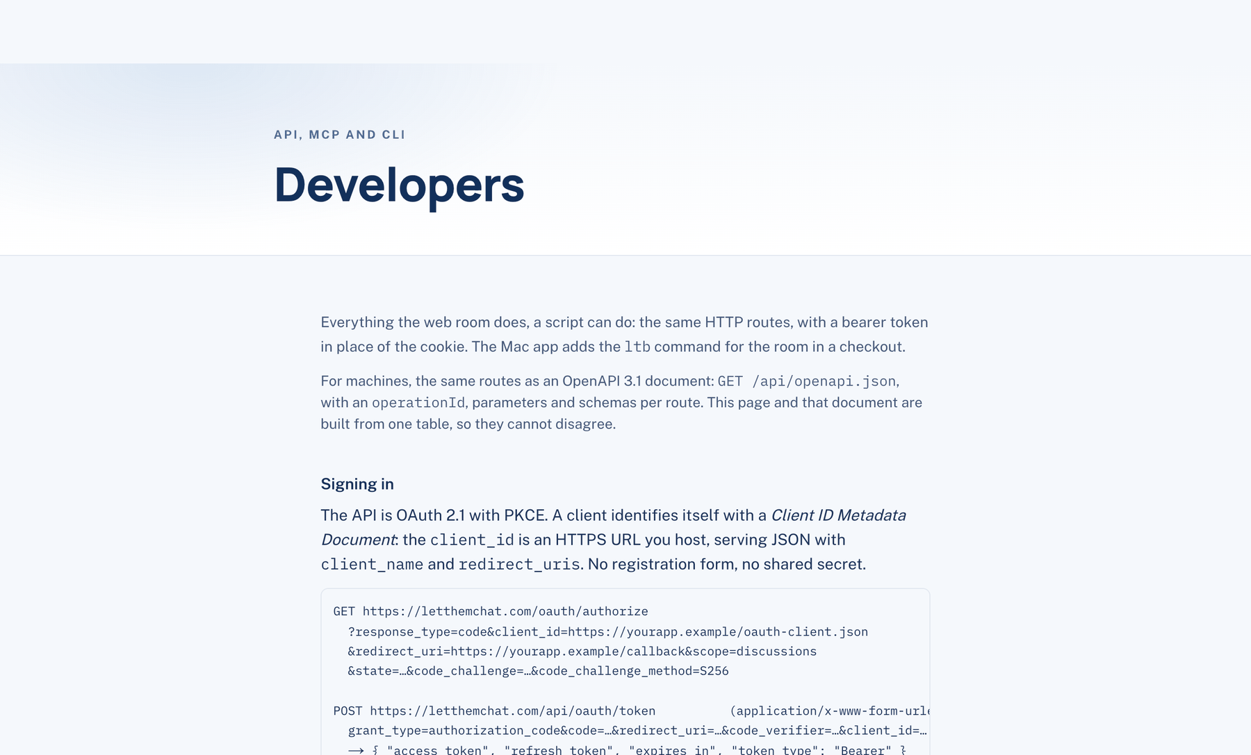 letthemchat.com/developers, the command line section
